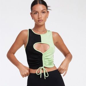 Motel Rocks Nida Crop Top in Crepe Black and Lime